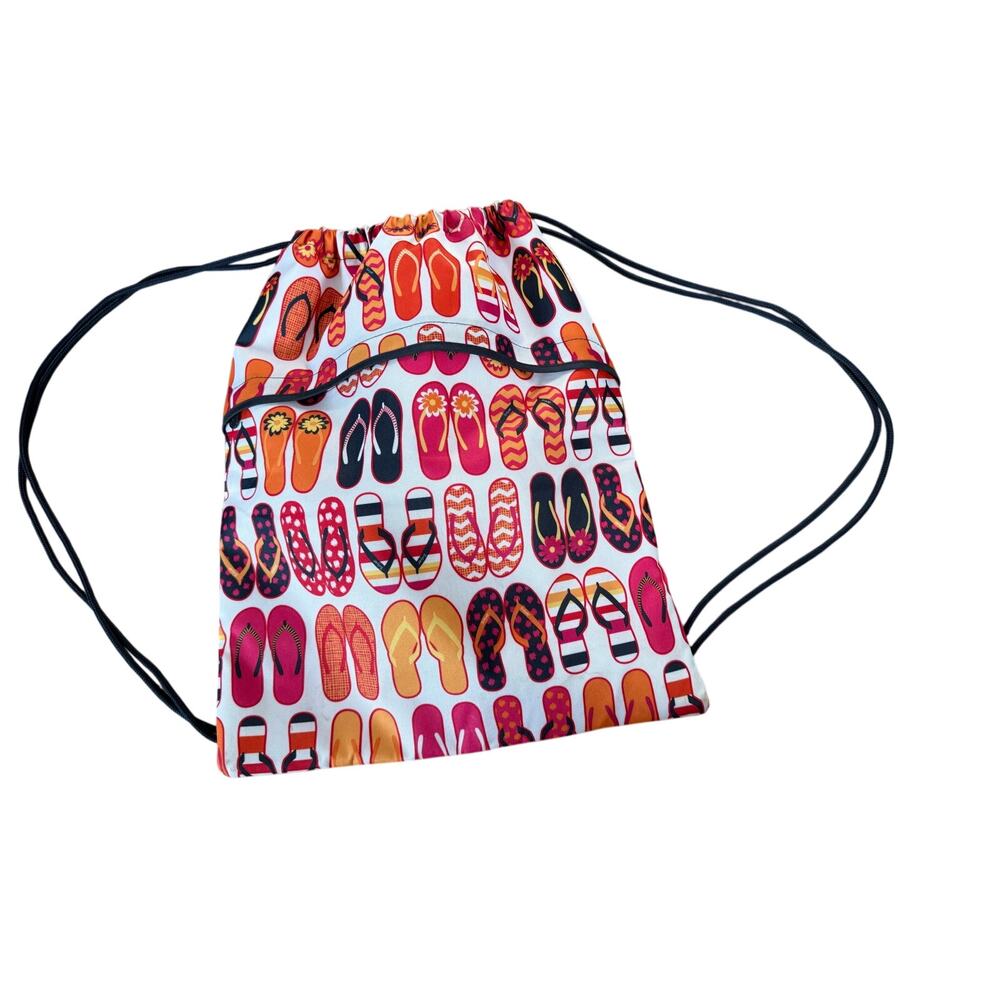 Thirty One Orange Flip Flop Print draw string Backpack‎ Bag